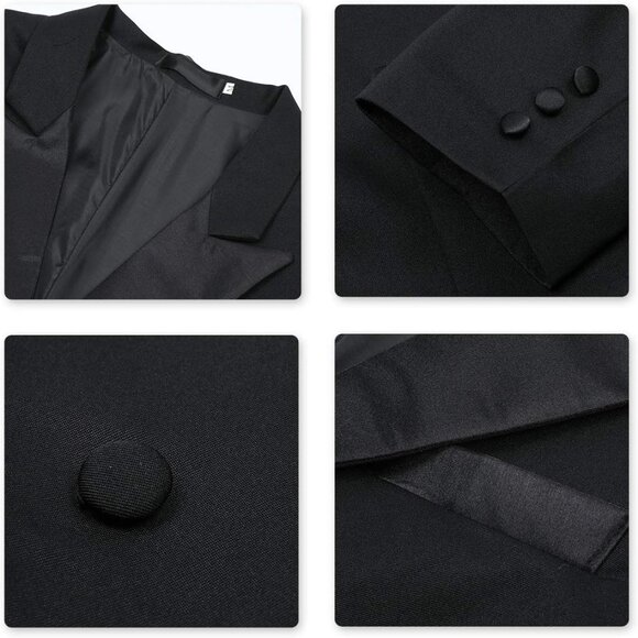 Men’s Slim Fit 3-Piece Suit Set - Tailcoat Jacket, Pants & Vest in Classic Black - Picture 4 of 6